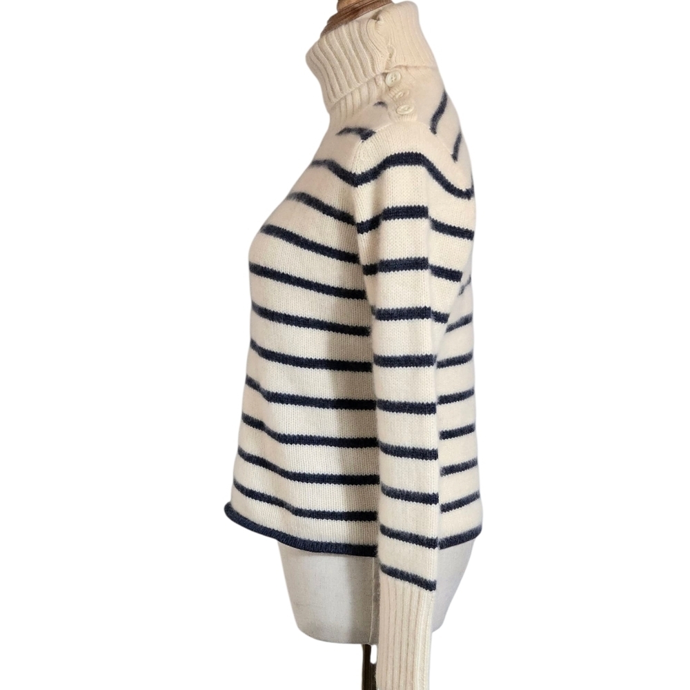 Striped Turtleneck Soft Sweater - Navy and Cream - Picture 5 of 5